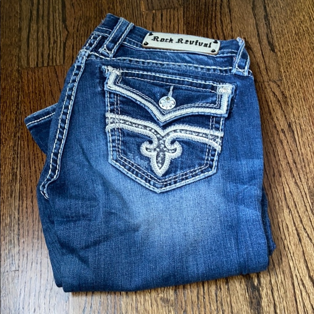 Dark blue rock revival jeans